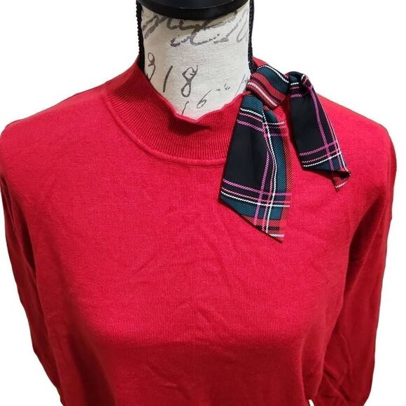 Riley & Rae Ladies Size XL Ruby Mockneck Knit Sweater with Plaid Neck Bow - Picture 5 of 8